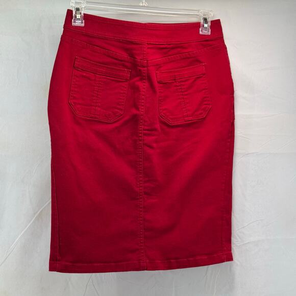 Women’s red Liz Claiborne size 4 button down denim pencil skirt9 - Picture 1 of 9
